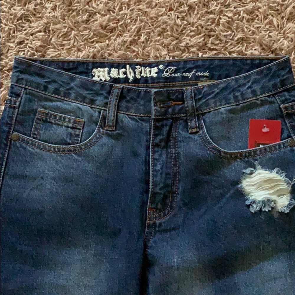 Machine Dark Blue Ripped Mom Jeans